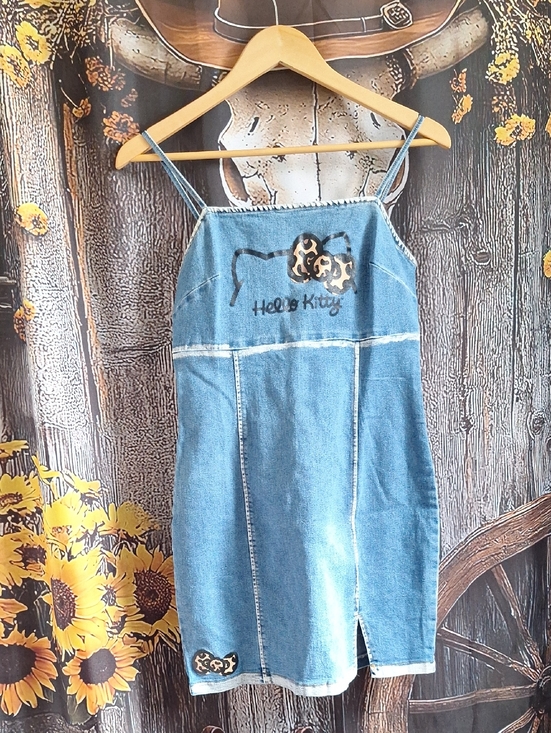 Hello Kitty Dresses & Skirts - Hello Kitty Light Blue Denim Mini Slip Dress with Leopard Bow